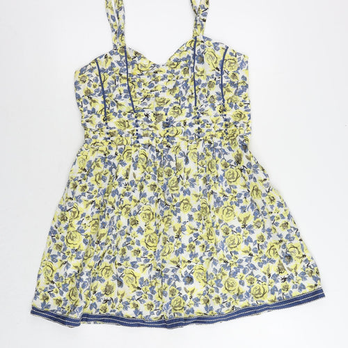 NEXT Womens Yellow Floral Cotton Fit & Flare Size 16 Sweetheart Zip