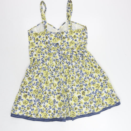 NEXT Womens Yellow Floral Cotton Fit & Flare Size 16 Sweetheart Zip