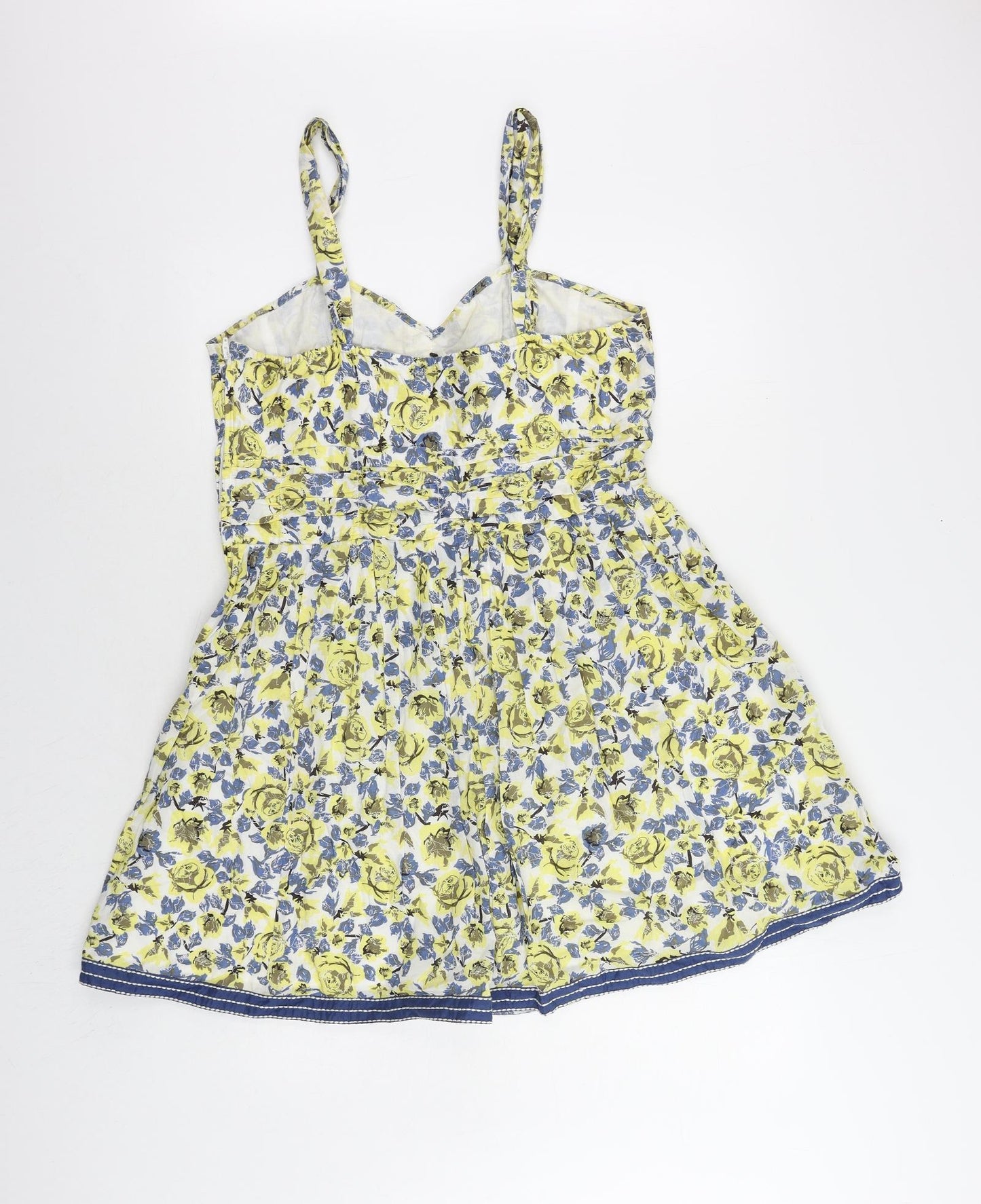NEXT Womens Yellow Floral Cotton Fit & Flare Size 16 Sweetheart Zip