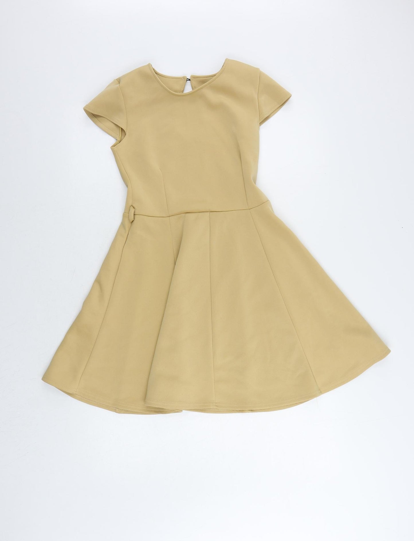 Love Label Womens Beige Polyester Skater Dress Size 10 Round Neck Button