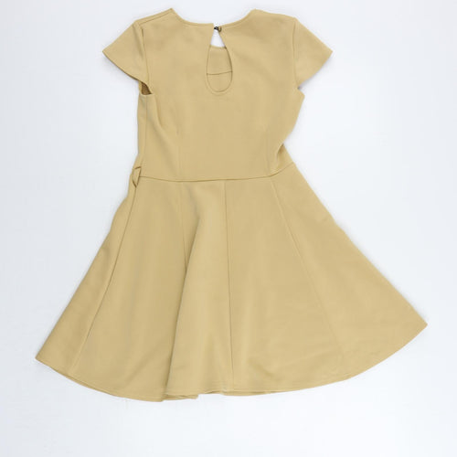 Love Label Womens Beige Polyester Skater Dress Size 10 Round Neck Button