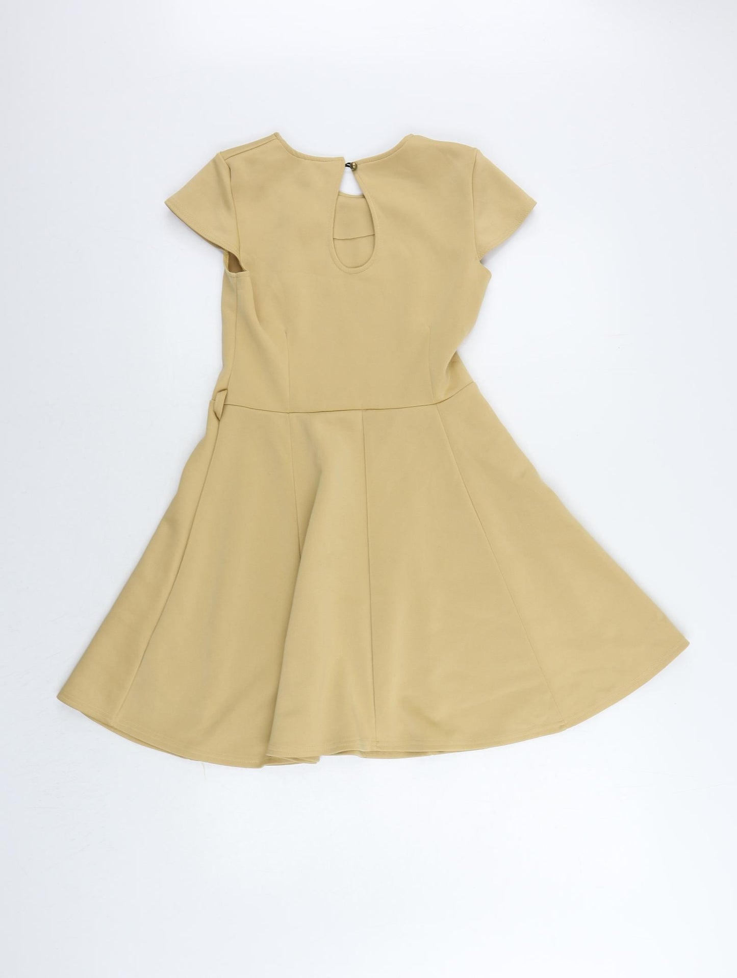 Love Label Womens Beige Polyester Skater Dress Size 10 Round Neck Button