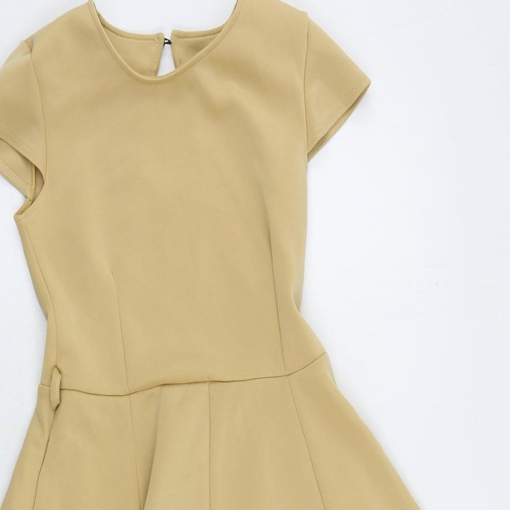 Love Label Womens Beige Polyester Skater Dress Size 10 Round Neck Button