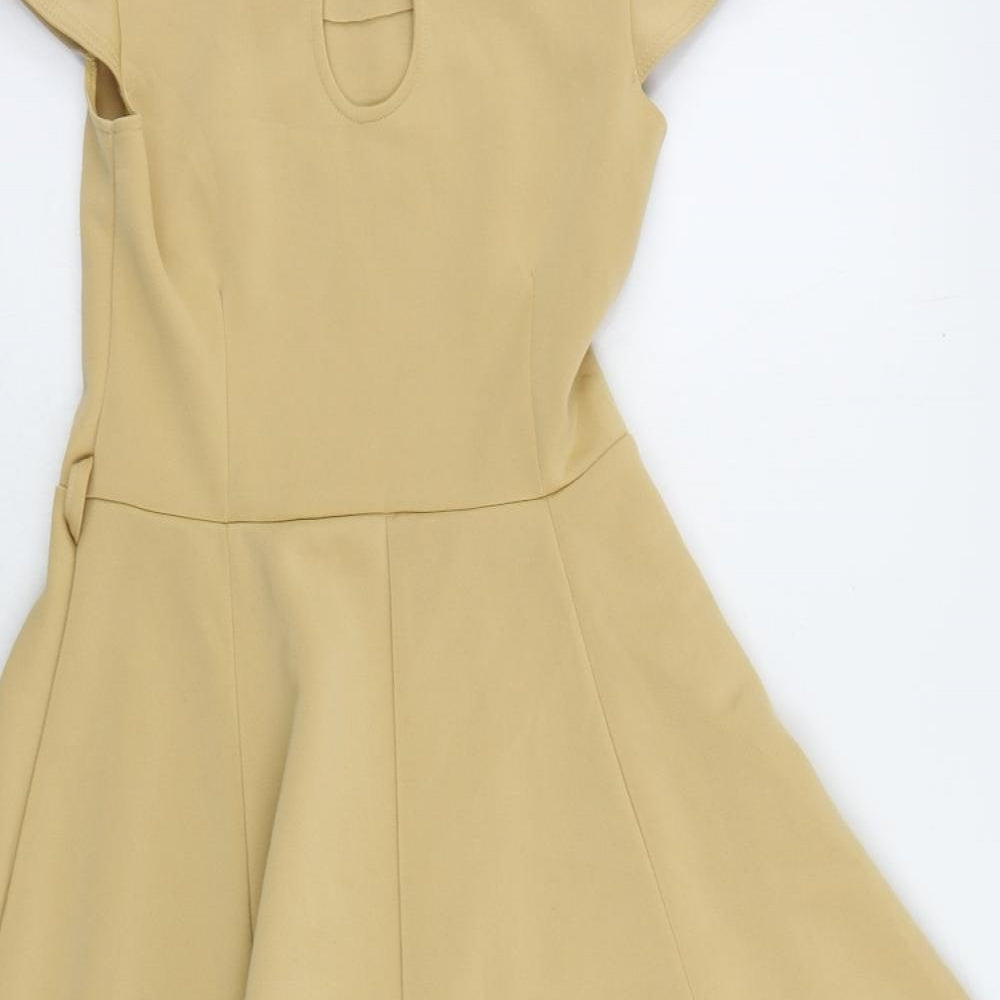 Love Label Womens Beige Polyester Skater Dress Size 10 Round Neck Button