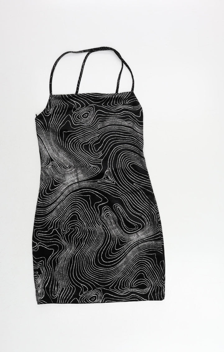 Divided by H&M Womens Black Geometric Polyester Bodycon Size M Cowl Neck Pullover - Glitter