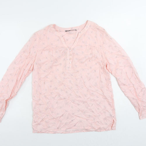 Bonmarché Womens Pink Floral Modal Basic Blouse Size 10 V-Neck