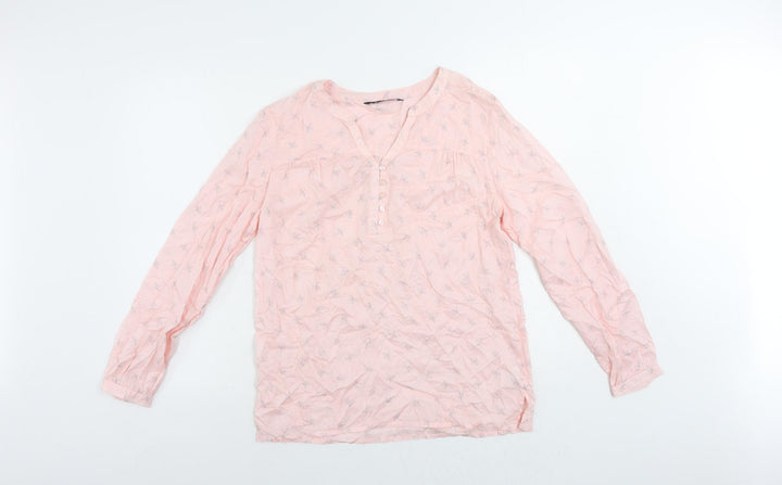 Bonmarché Womens Pink Floral Modal Basic Blouse Size 10 V-Neck