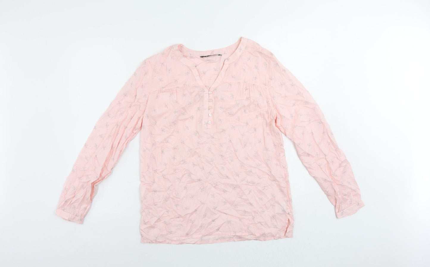 Bonmarché Womens Pink Floral Modal Basic Blouse Size 10 V-Neck