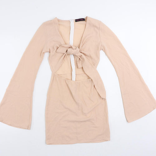 Edge Street Womens Pink Polyester Mini Size 8 V-Neck Zip - Cut Out