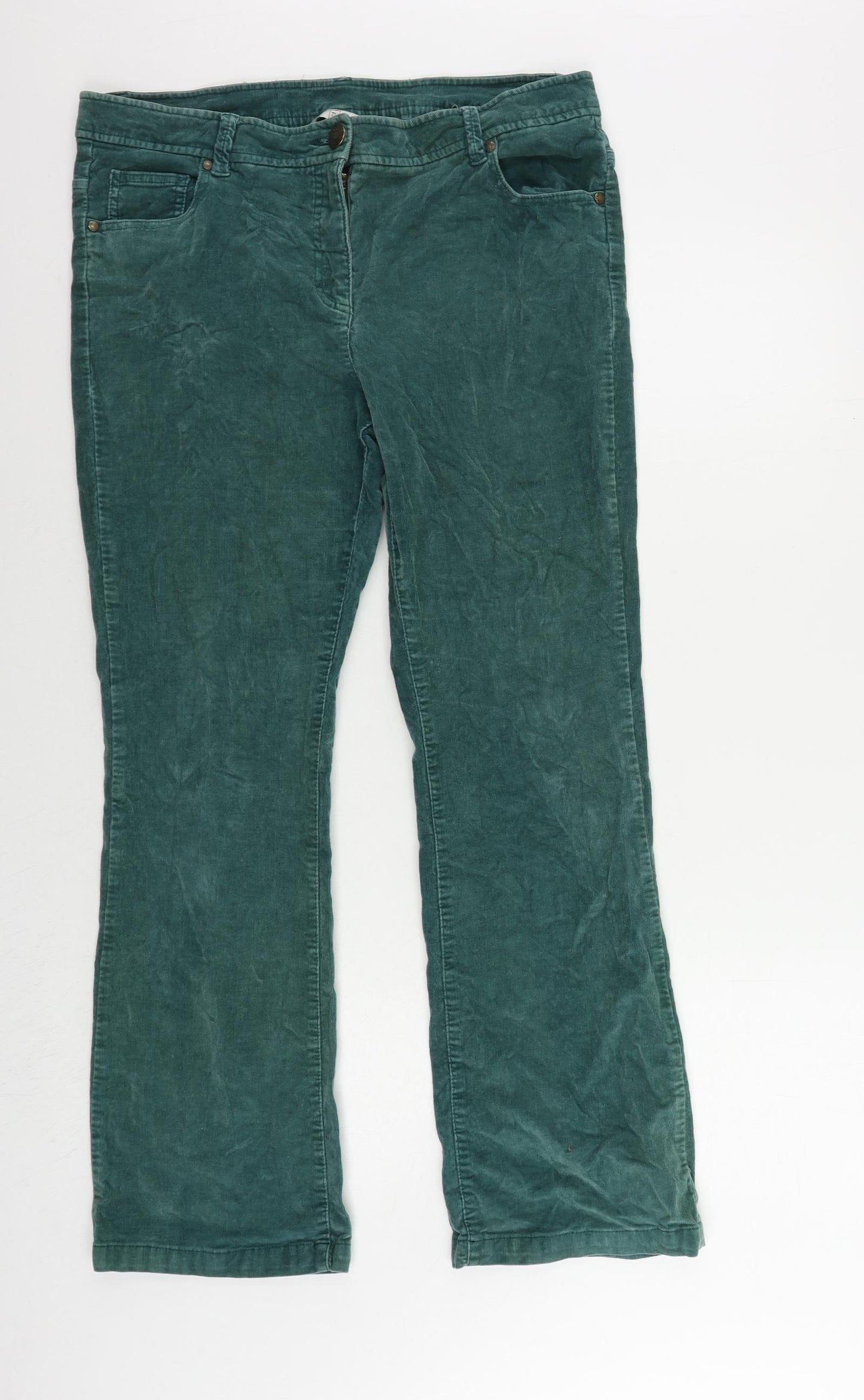TU Womens Green Cotton Trousers Size 16 L28 in Regular Zip