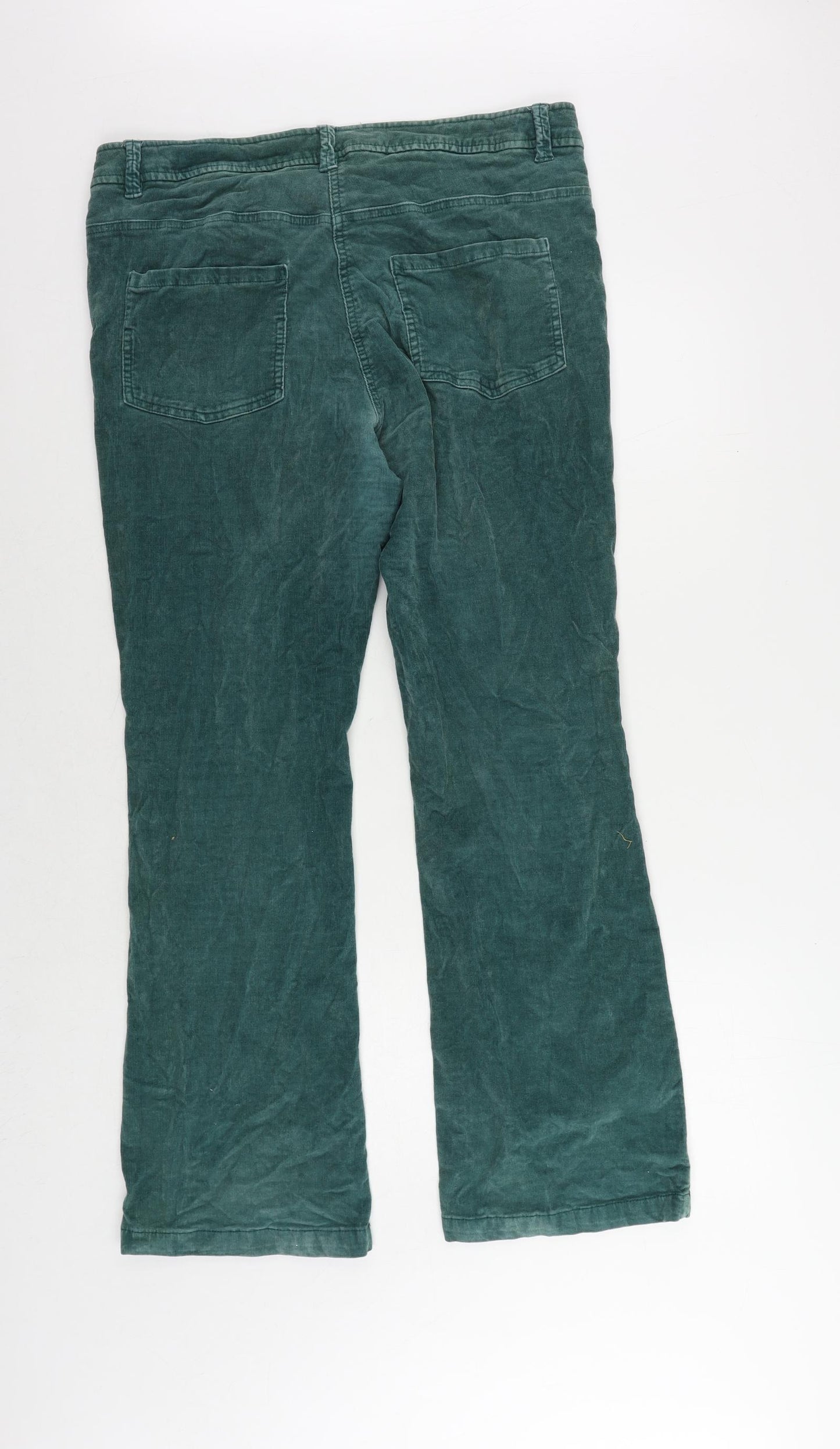 TU Womens Green Cotton Trousers Size 16 L28 in Regular Zip