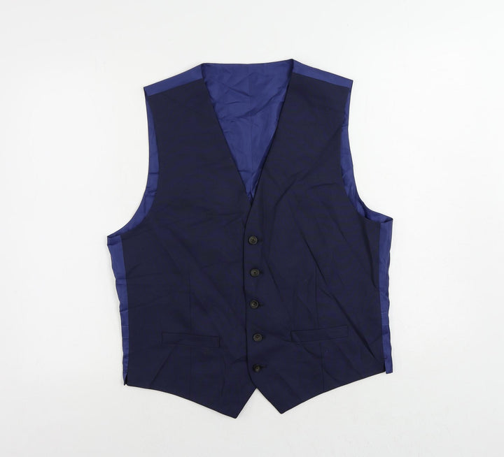 Marks and Spencer Mens Blue Polyester Jacket Suit Waistcoat Size 38 Regular