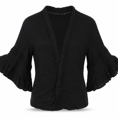 ASOS Womens Black Cotton Kimono Blouse Size 8 V-Neck - Open