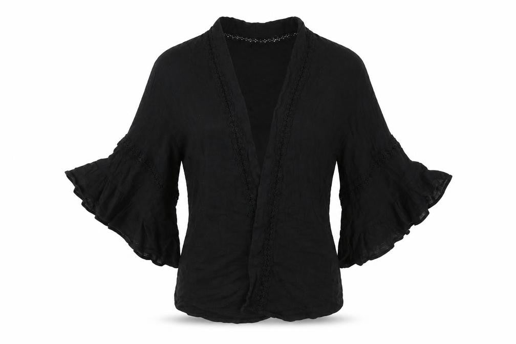 ASOS Womens Black Cotton Kimono Blouse Size 8 V-Neck - Open