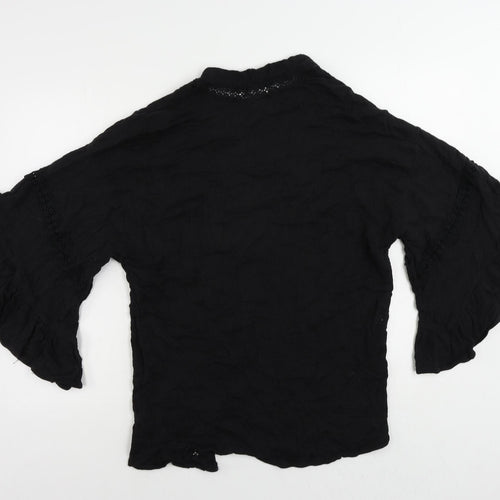 ASOS Womens Black Cotton Kimono Blouse Size 8 V-Neck - Open