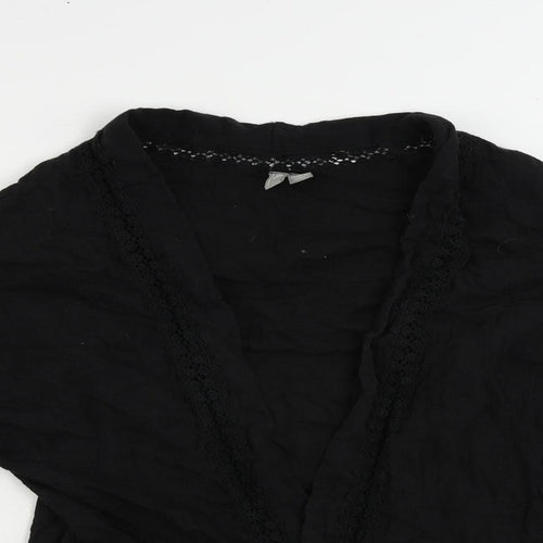 ASOS Womens Black Cotton Kimono Blouse Size 8 V-Neck - Open