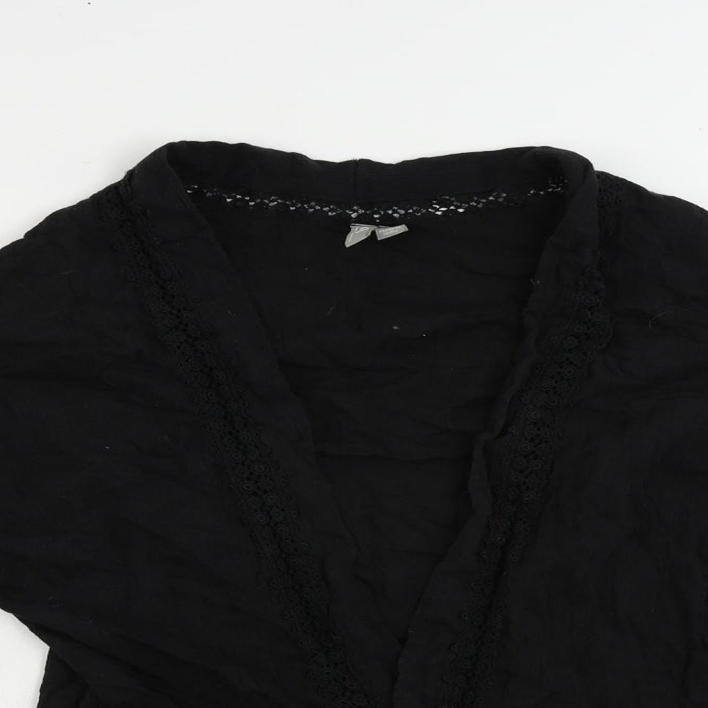 ASOS Womens Black Cotton Kimono Blouse Size 8 V-Neck - Open