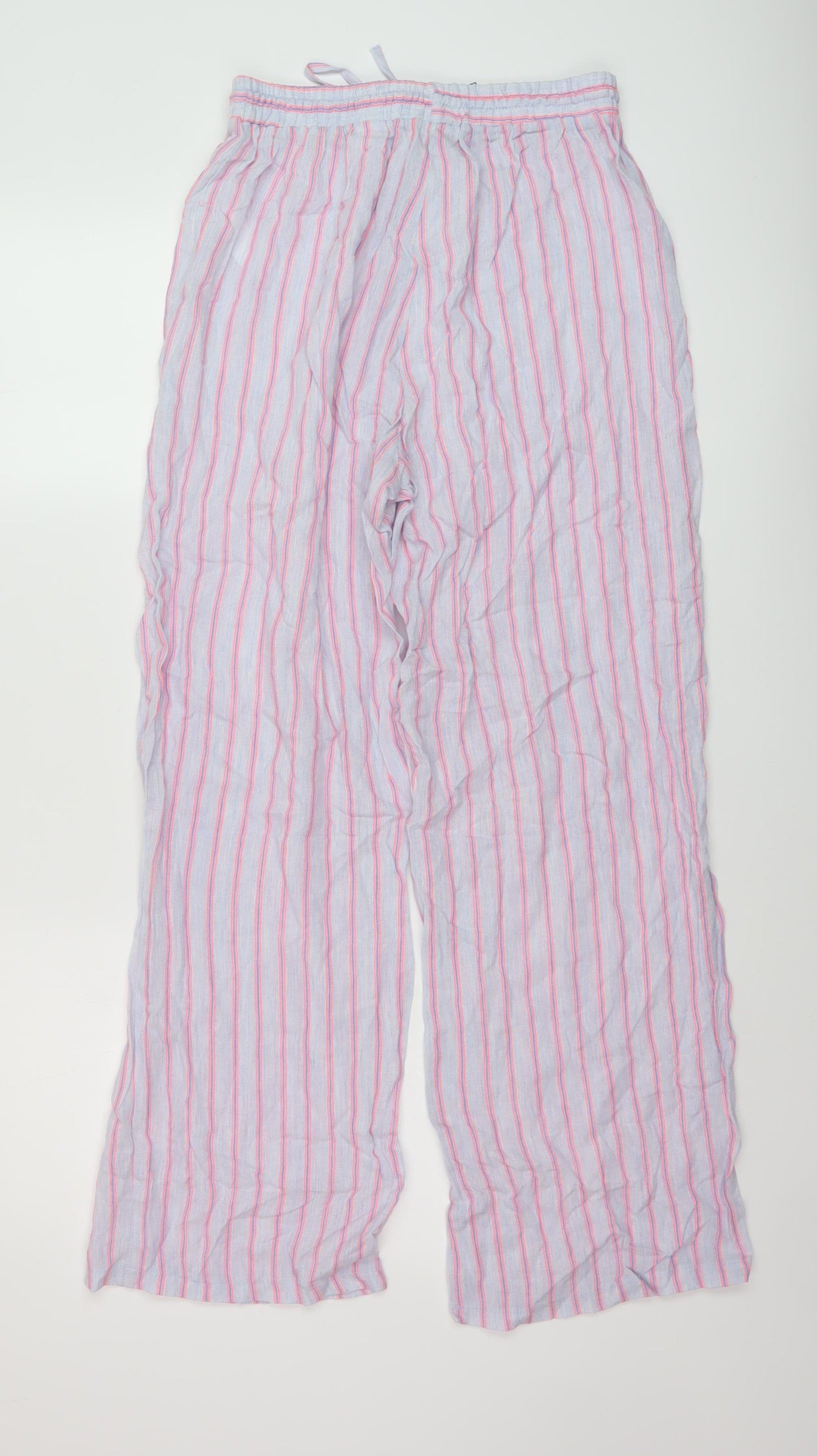 Stradivarius Womens Blue Striped Viscose Kimono Pyjama Pants Size M Drawstring