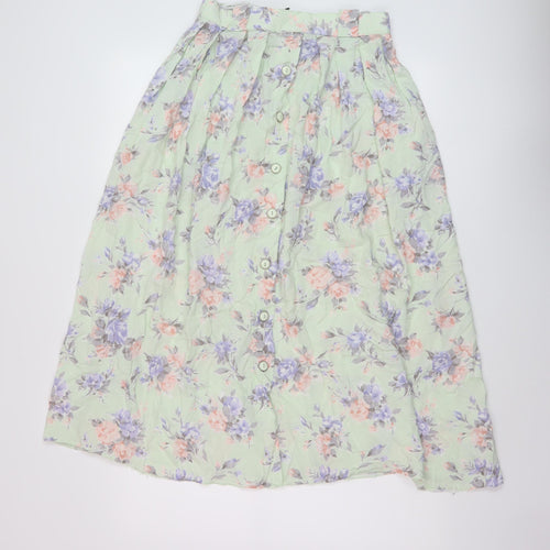 Clover Womens Green Floral Viscose A-Line Skirt Size 16