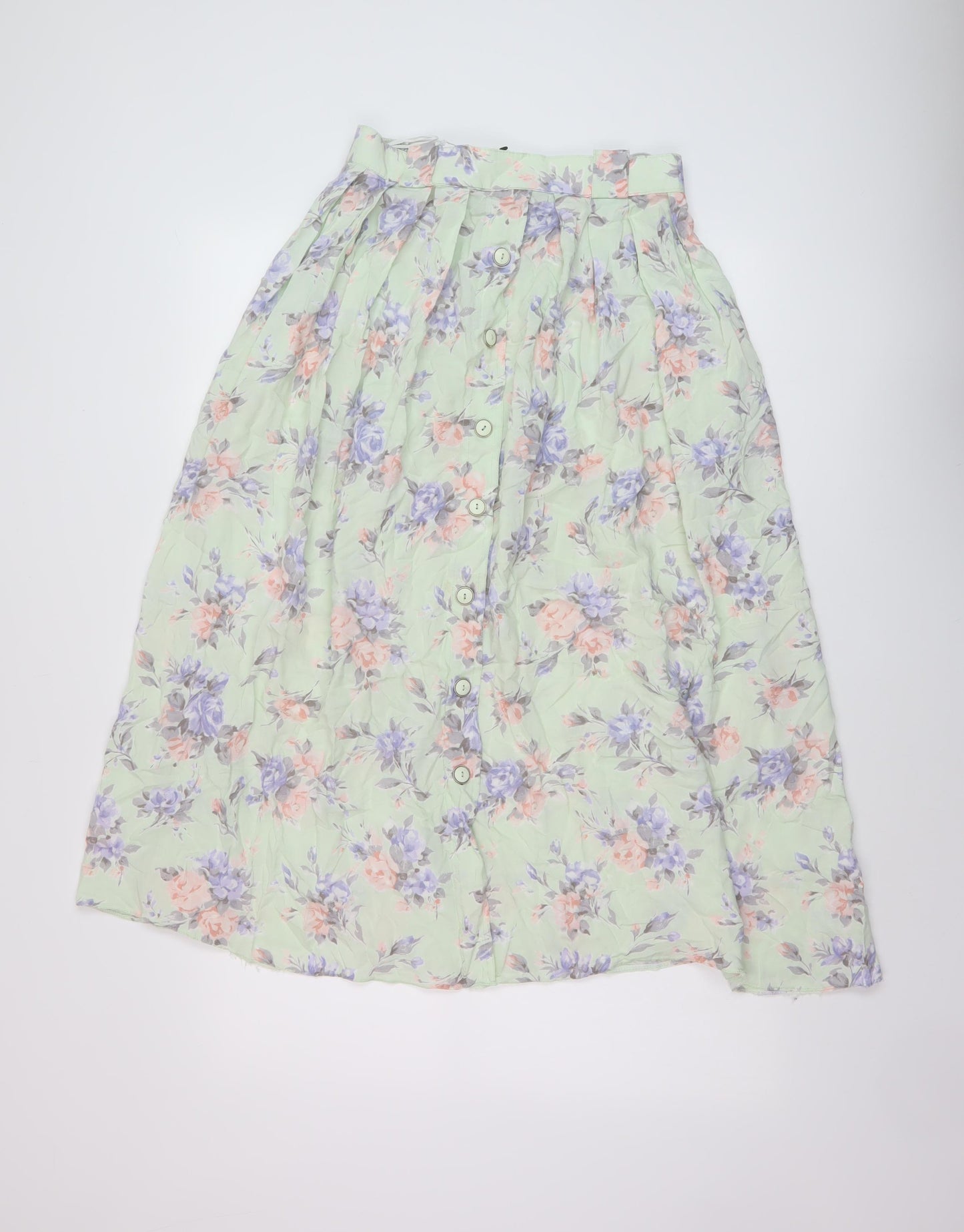 Clover Womens Green Floral Viscose A-Line Skirt Size 16