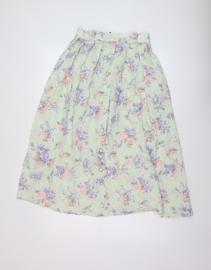 Clover Womens Green Floral Viscose A-Line Skirt Size 16