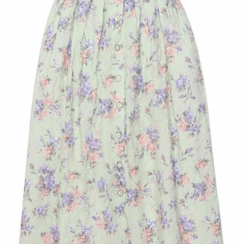 Clover Womens Green Floral Viscose A-Line Skirt Size 16