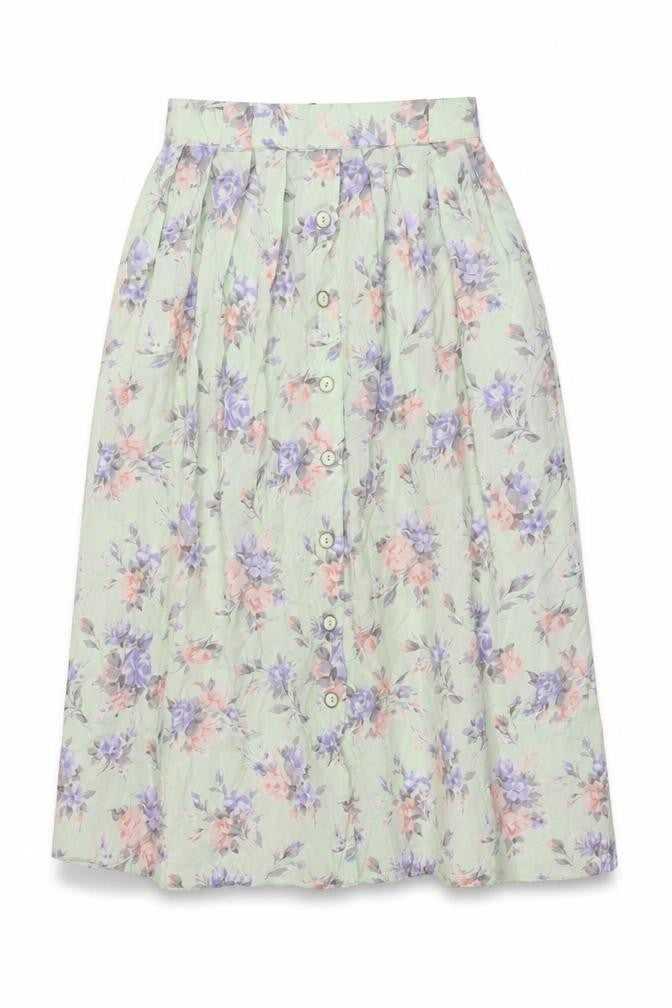Clover Womens Green Floral Viscose A-Line Skirt Size 16