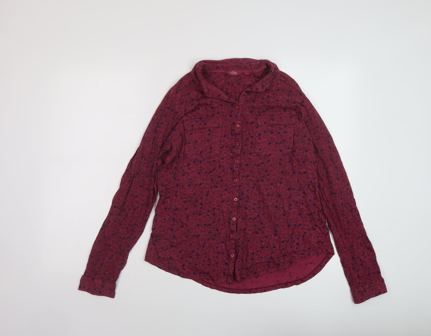 Fat Face Womens Purple Floral Cotton Basic Blouse Size 12 Collared
