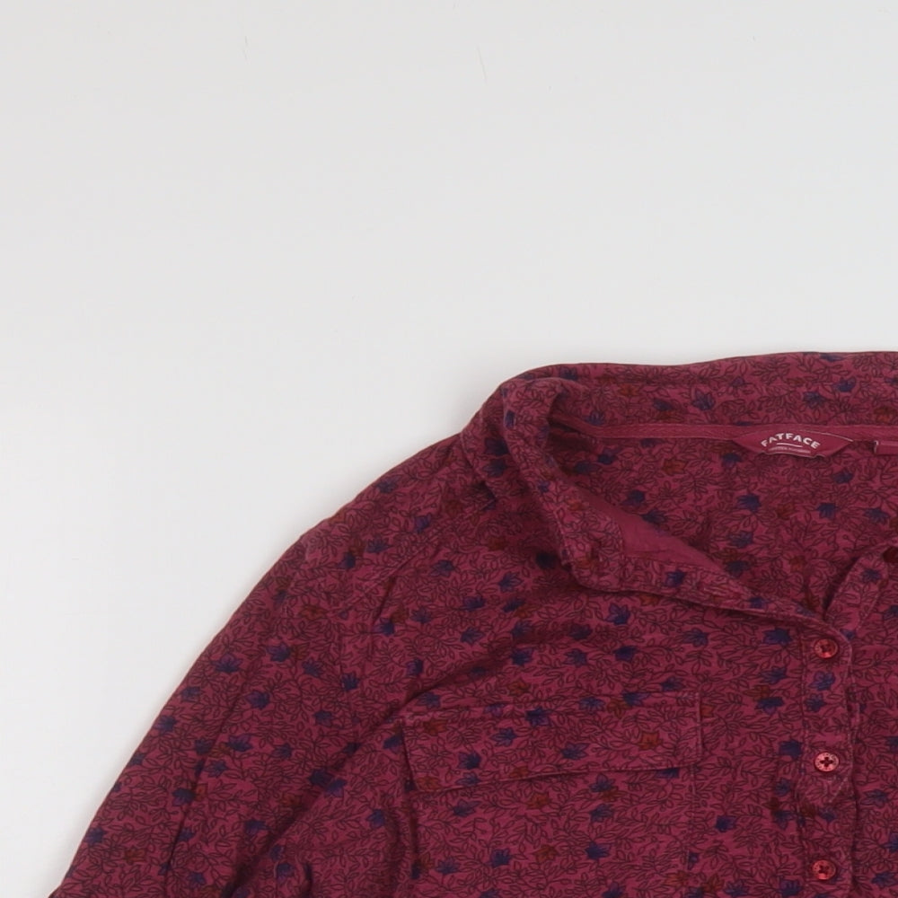 Fat Face Womens Purple Floral Cotton Basic Blouse Size 12 Collared