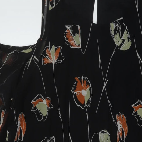 Netc Womens Black Floral Polyester A-Line Size 12 Round Neck Button