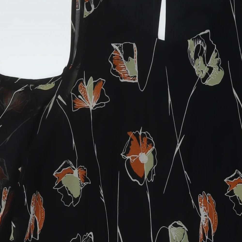 Netc Womens Black Floral Polyester A-Line Size 12 Round Neck Button