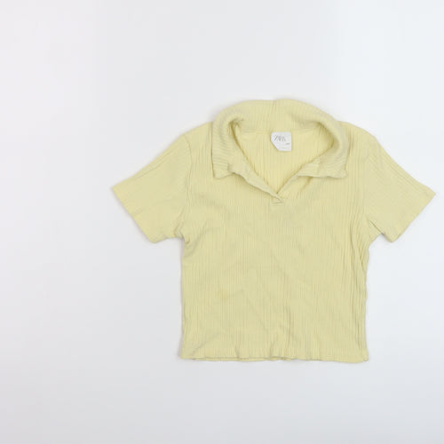 Zara Girls Yellow Polyester Basic Polo Size 9 Years Collared Pullover
