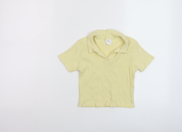 Zara Girls Yellow Polyester Basic Polo Size 9 Years Collared Pullover