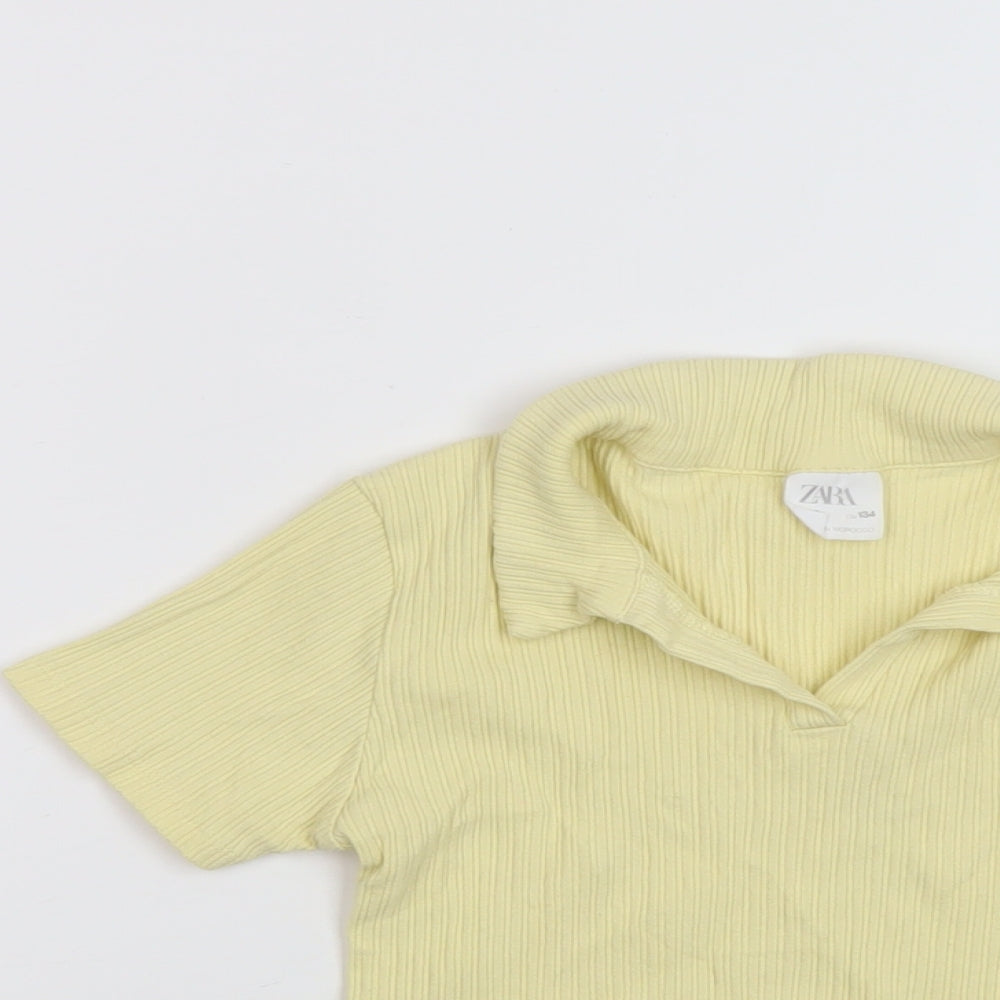 Zara Girls Yellow Polyester Basic Polo Size 9 Years Collared Pullover