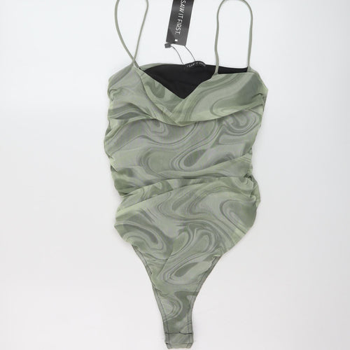 I SAW IT FIRST Womens Green Polyester Bodysuit One-Piece Size 8 Snap