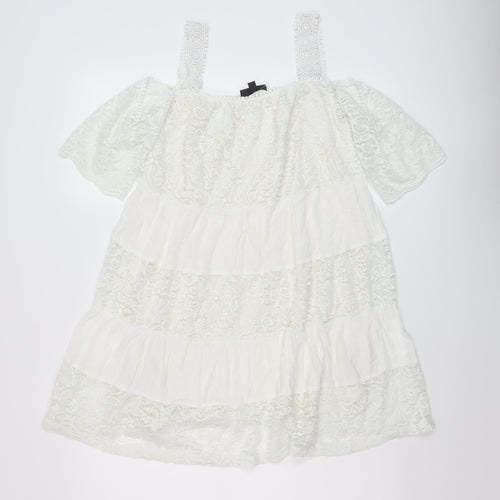 Topshop Womens White Viscose A-Line Size 6 Square Neck Pullover