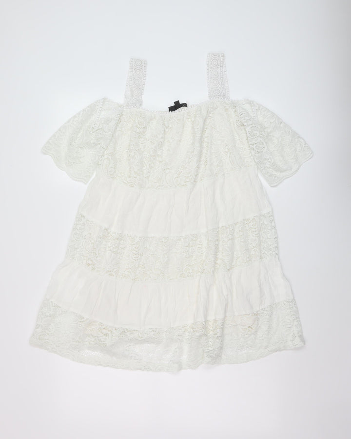 Topshop Womens White Viscose A-Line Size 6 Square Neck Pullover