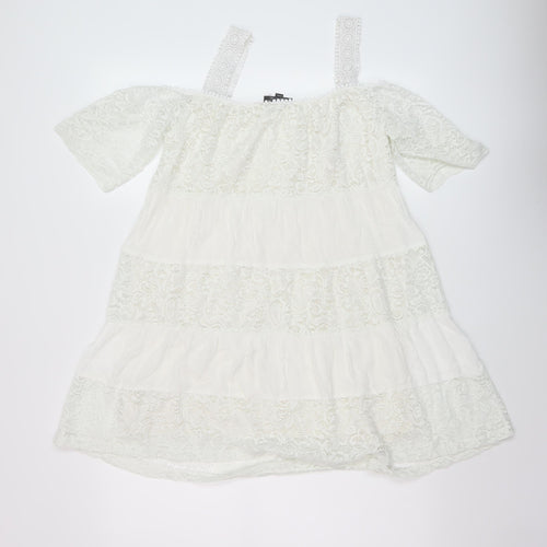 Topshop Womens White Viscose A-Line Size 6 Square Neck Pullover