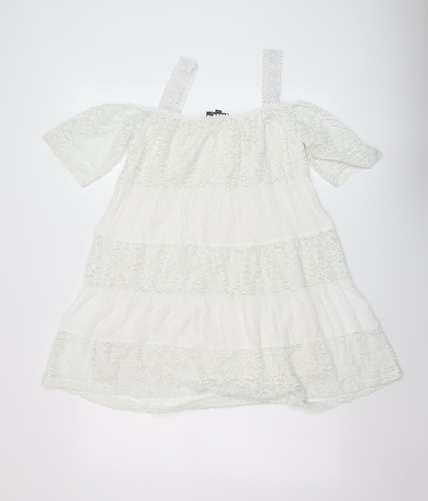 Topshop Womens White Viscose A-Line Size 6 Square Neck Pullover