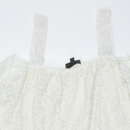 Topshop Womens White Viscose A-Line Size 6 Square Neck Pullover