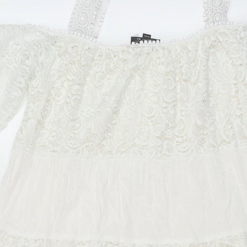 Topshop Womens White Viscose A-Line Size 6 Square Neck Pullover