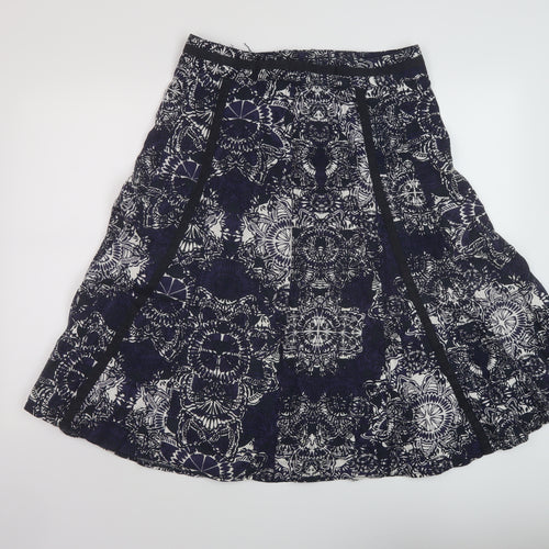 Debenhams Womens Blue Geometric Linen A-Line Skirt Size 12 Zip
