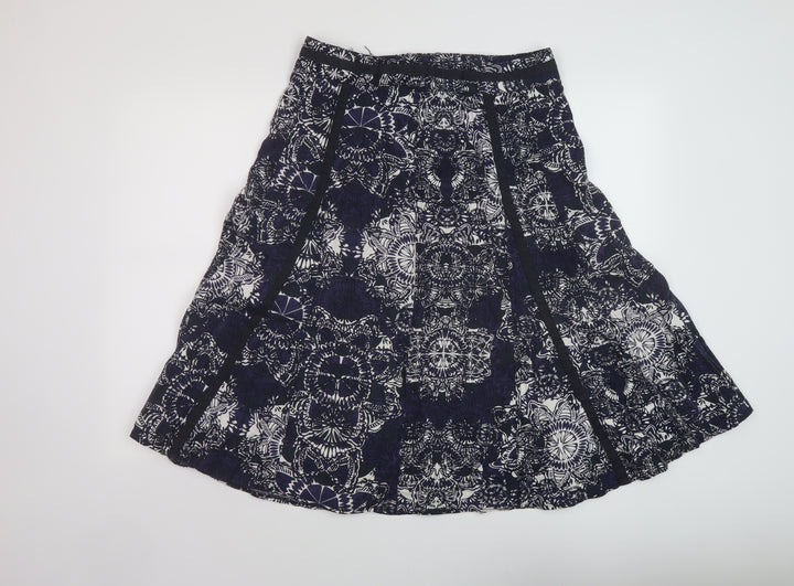Debenhams Womens Blue Geometric Linen A-Line Skirt Size 12 Zip