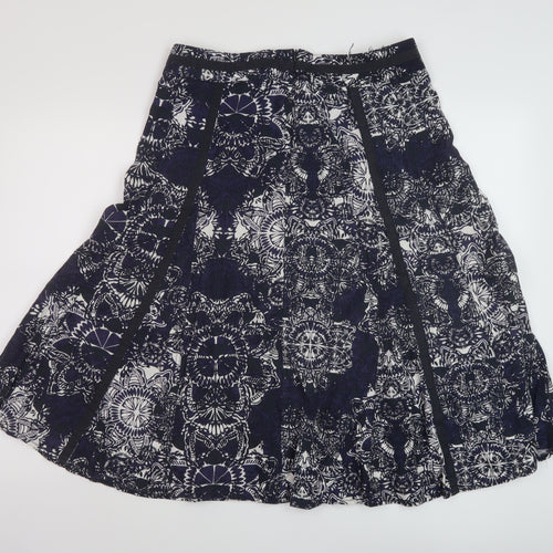 Debenhams Womens Blue Geometric Linen A-Line Skirt Size 12 Zip