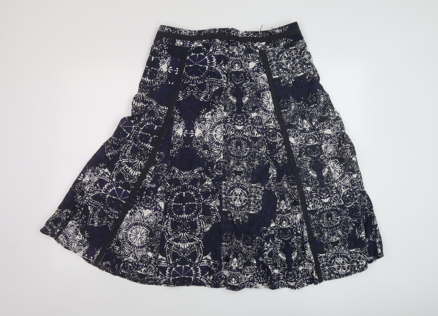 Debenhams Womens Blue Geometric Linen A-Line Skirt Size 12 Zip