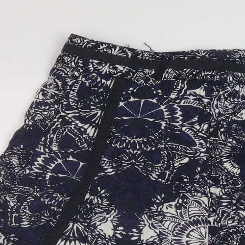 Debenhams Womens Blue Geometric Linen A-Line Skirt Size 12 Zip