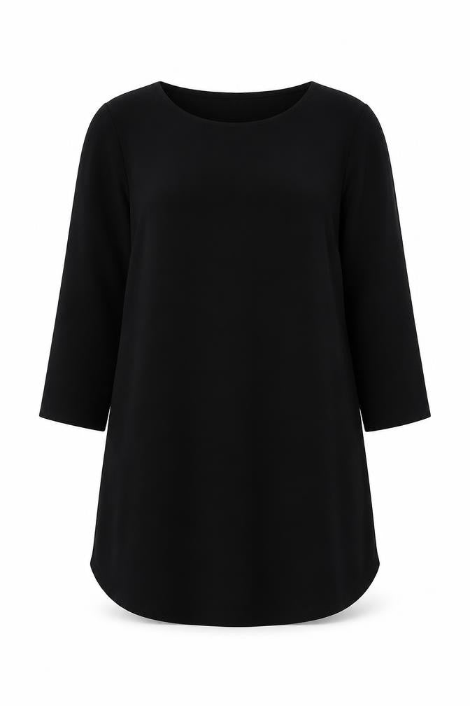Front view of H&M women’s black polyester tunic blouse, size M, round neck