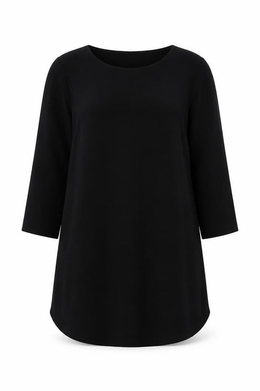 Front view of H&M women’s black polyester tunic blouse, size M, round neck
