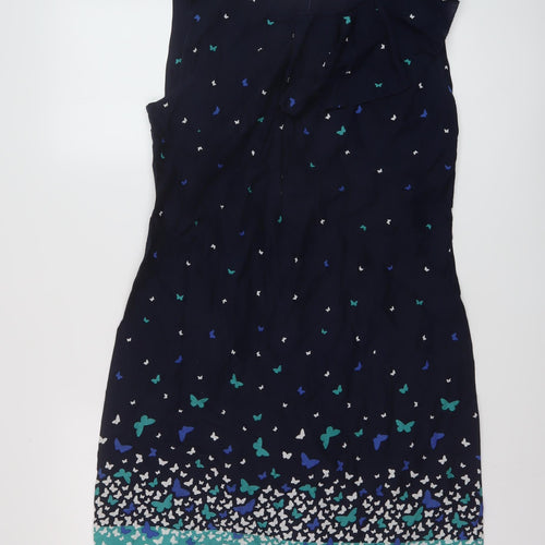 Oasis Womens Blue Geometric Cotton A-Line Size 12 Round Neck Zip