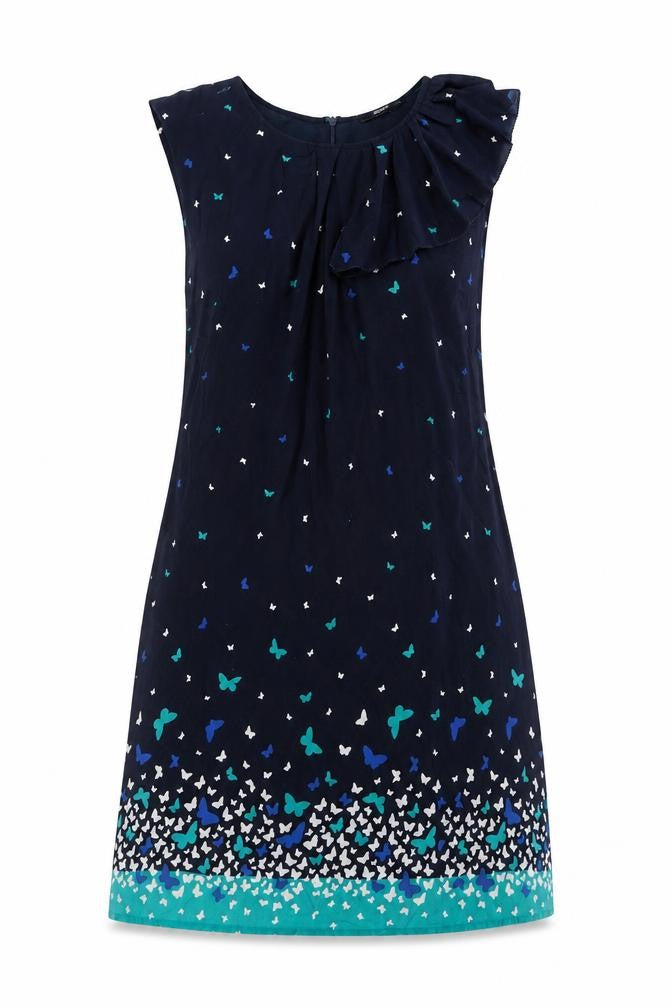Oasis Womens Blue Geometric Cotton A-Line Size 12 Round Neck Zip